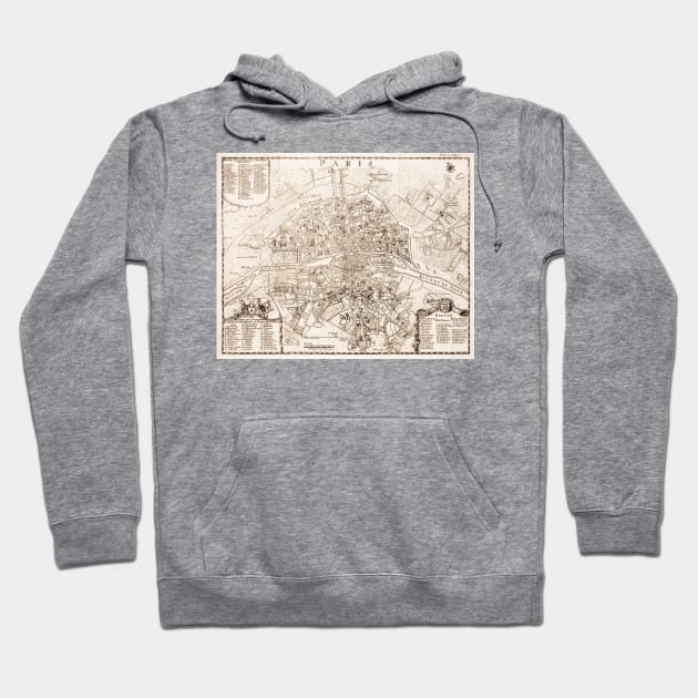 Vintage Map of Paris France (1742) Hoodie by Bravuramedia